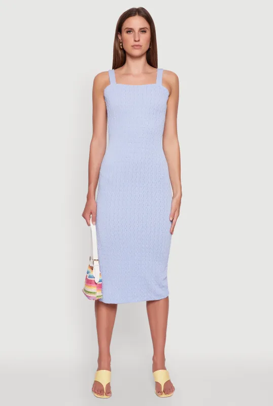 Textured Knit Sleeveless Side Slit Midi Dress sold by Rainbow