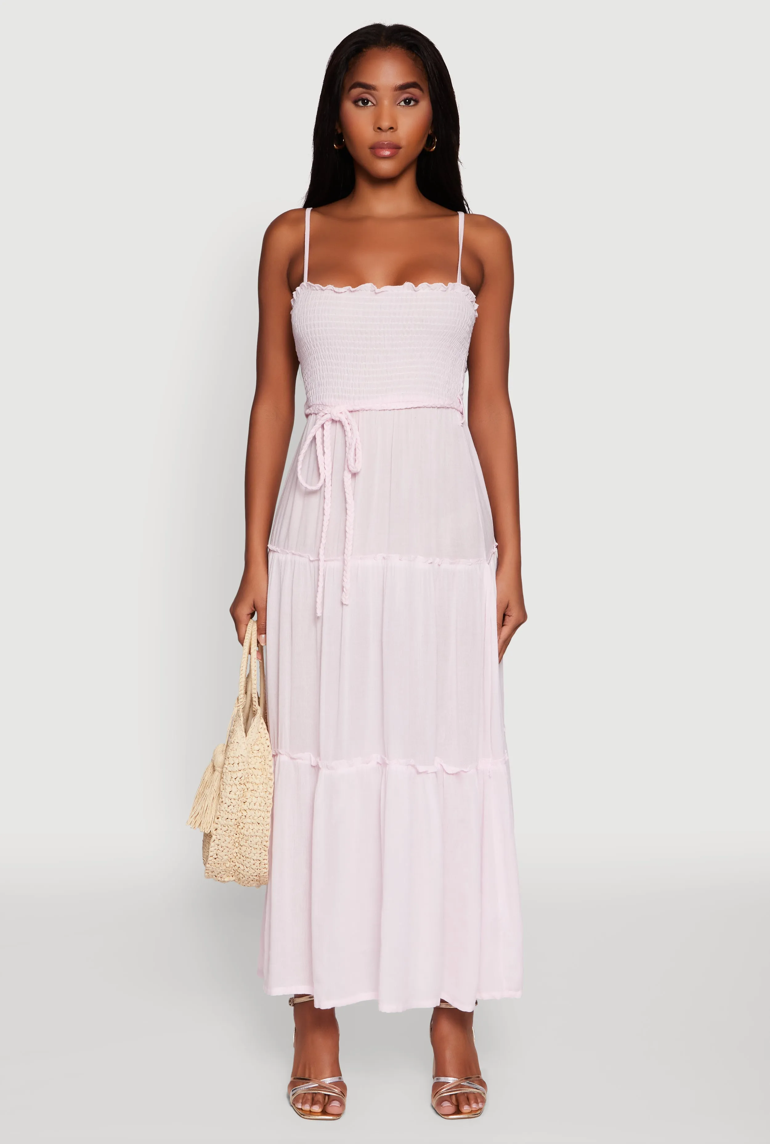 Tiered A-Line Maxi Dress with Tie Waist Belt sold by Rainbow product image thumbnail 2