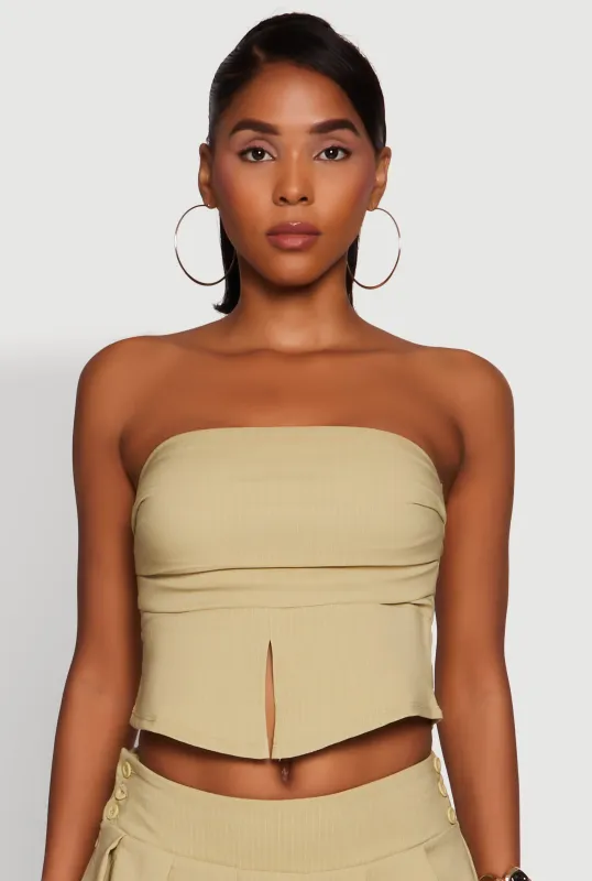 Haute Monde Trendy Pinstripe Strapless Crop Top sold by Rainbow