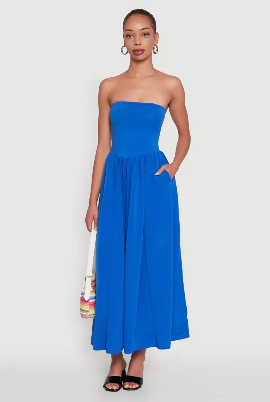 Strapless A-Line Maxi Dress with Pockets sold by Rainbow