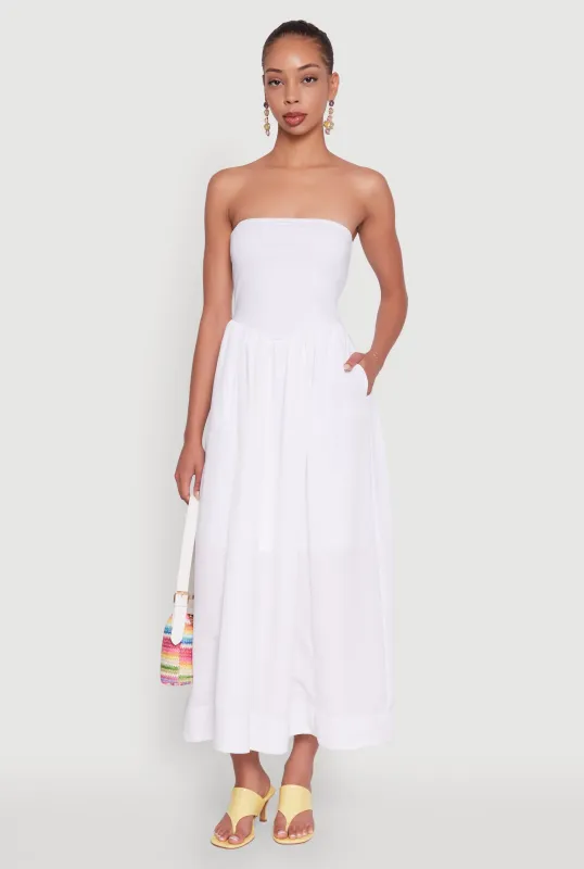 Strapless A-Line Maxi Dress with Pockets sold by Rainbow
