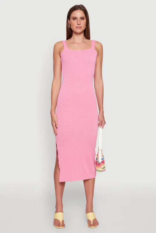 Textured Knit Sleeveless Side Slit Midi Dress sold by Rainbow