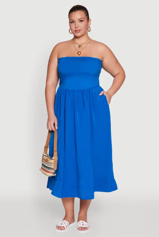 Plus Size Strapless Side Pocket Midi Dress sold by Rainbow