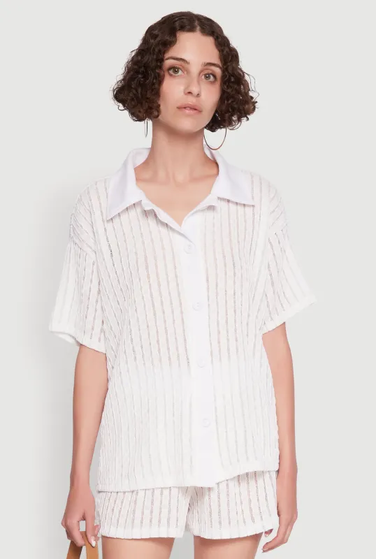 Trendy Textured Knit Shadow Stripe Shirt sold by Rainbow