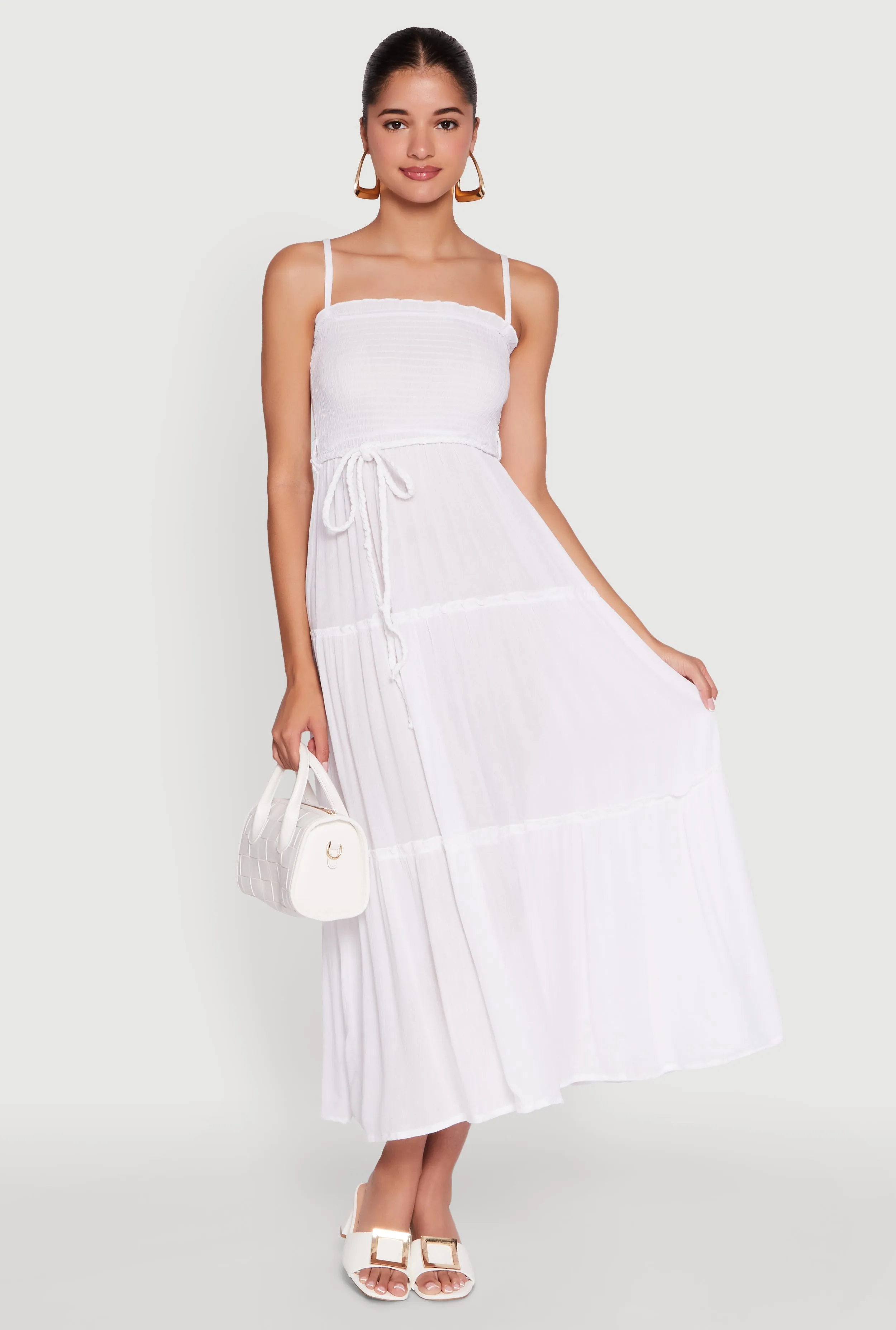 Tiered A-Line Maxi Dress with Tie Waist Belt sold by Rainbow product image thumbnail 2