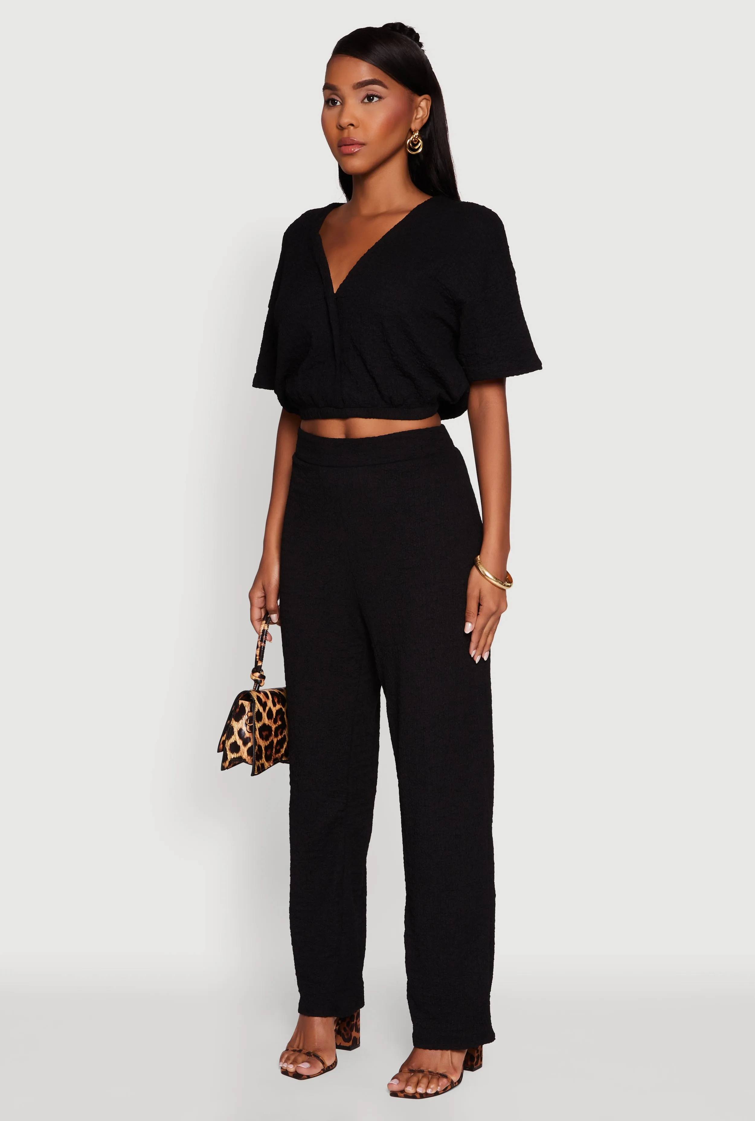 Trendy Textured Knit Button Front V-Neck Blouse sold by Rainbow product image thumbnail 5