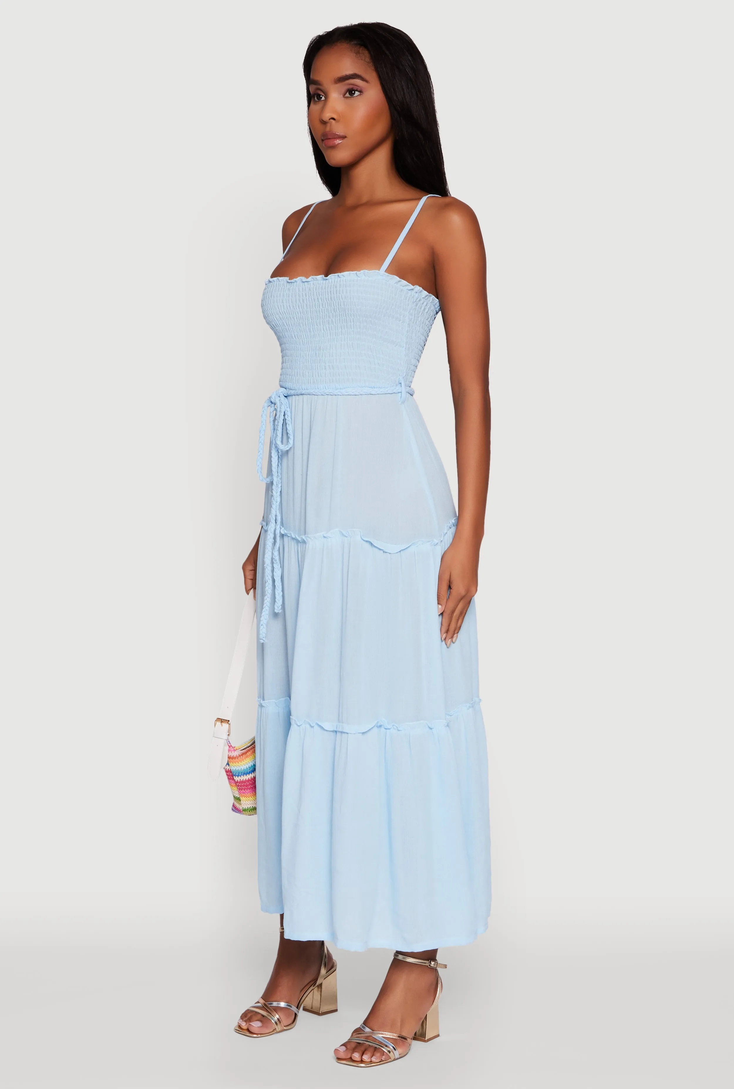 Tiered A-Line Maxi Dress with Tie Waist Belt sold by Rainbow product image thumbnail 3