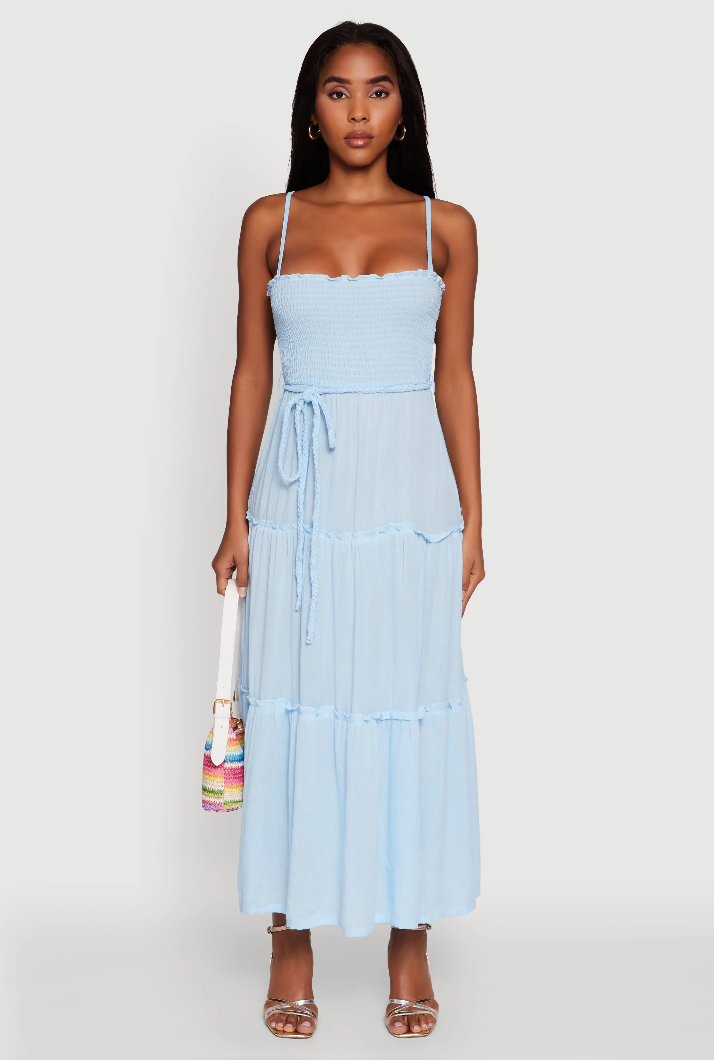 Tiered A-Line Maxi Dress with Tie Waist Belt sold by Rainbow product image thumbnail 2