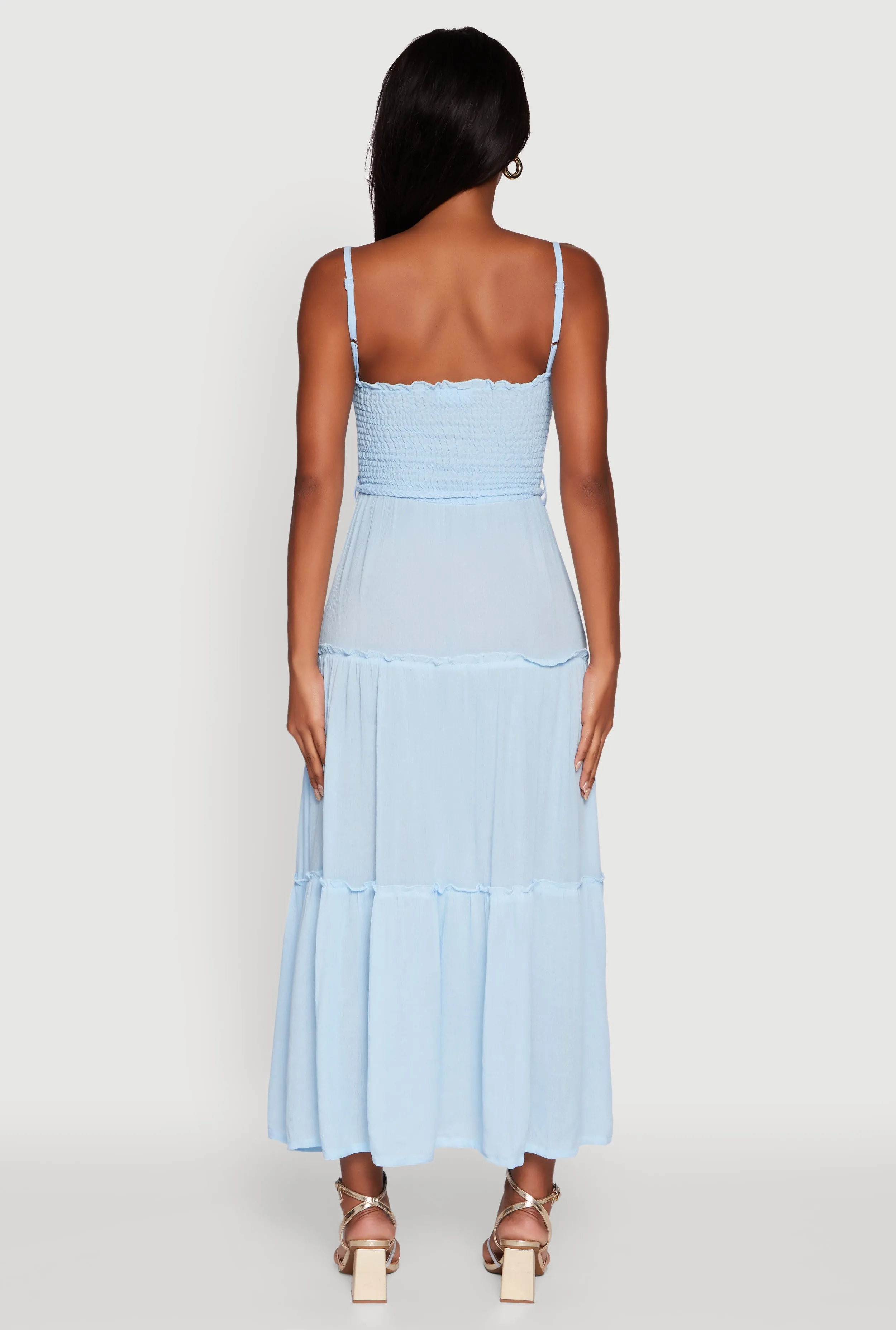 Tiered A-Line Maxi Dress with Tie Waist Belt sold by Rainbow product image thumbnail 5