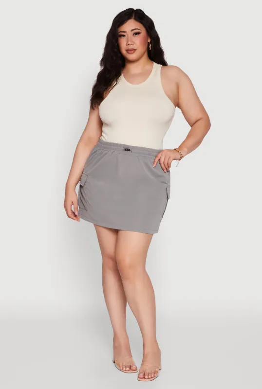 Plus Size Poplin Drawstring Waist Cargo Skort sold by Rainbow