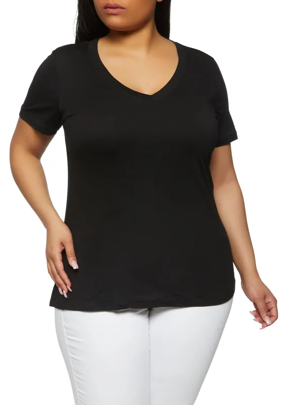 Plus Size Basic V Neck Tee sold by Rainbow