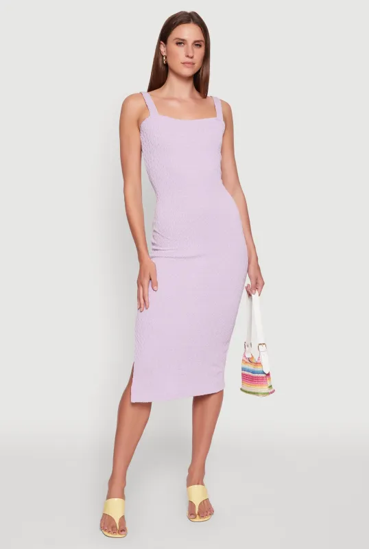 Textured Knit Sleeveless Side Slit Midi Dress sold by Rainbow