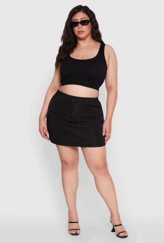 Plus Size Poplin Drawstring Waist Cargo Skort sold by Rainbow