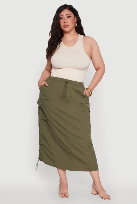 Plus Size Poplin Toggle Drawstring Waist Cargo Skirt sold by Rainbow
