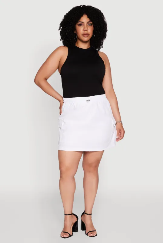 Plus Size Poplin Drawstring Waist Cargo Skort sold by Rainbow
