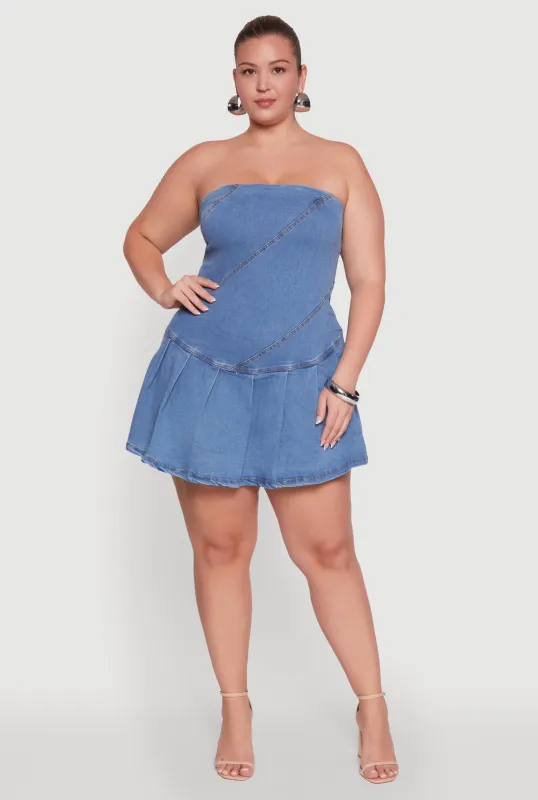 Plus Size Daisy Denim Strapless Skort Romper with Zip Back sold by Rainbow
