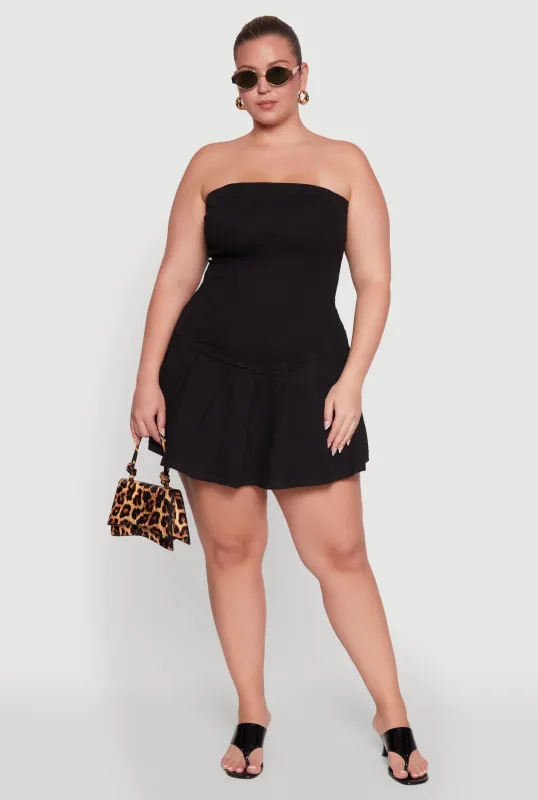 Plus Size Daisy Denim Strapless Skort Romper with Zip Back sold by Rainbow