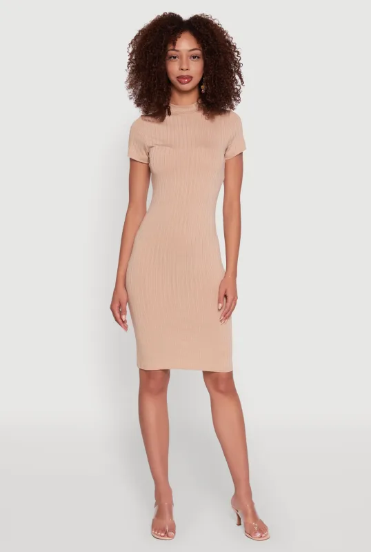 Daisy Rib Knit Mock Neck T Shirt Dress sold by Rainbow