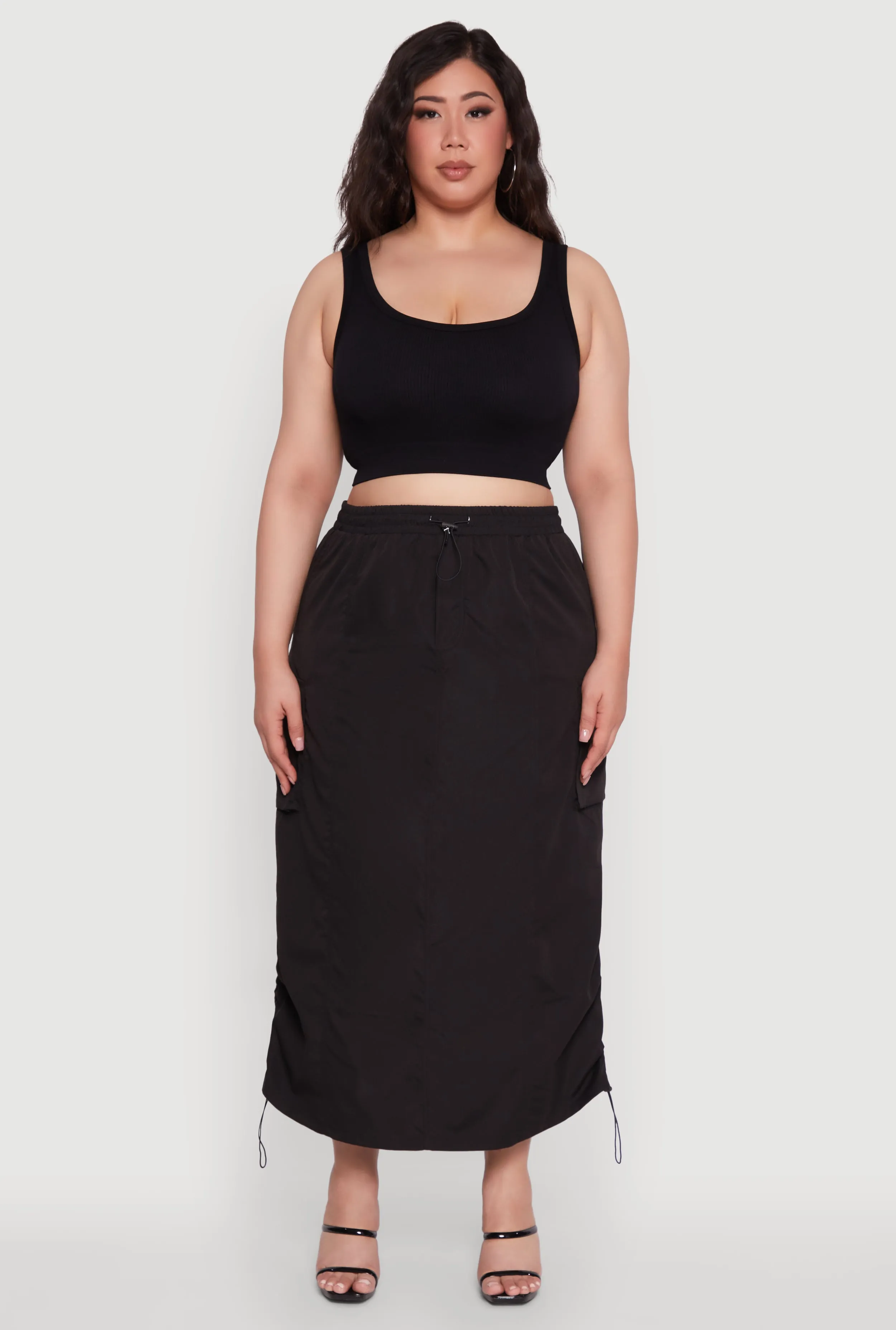Plus Size Poplin Toggle Drawstring Waist Cargo Skirt sold by Rainbow