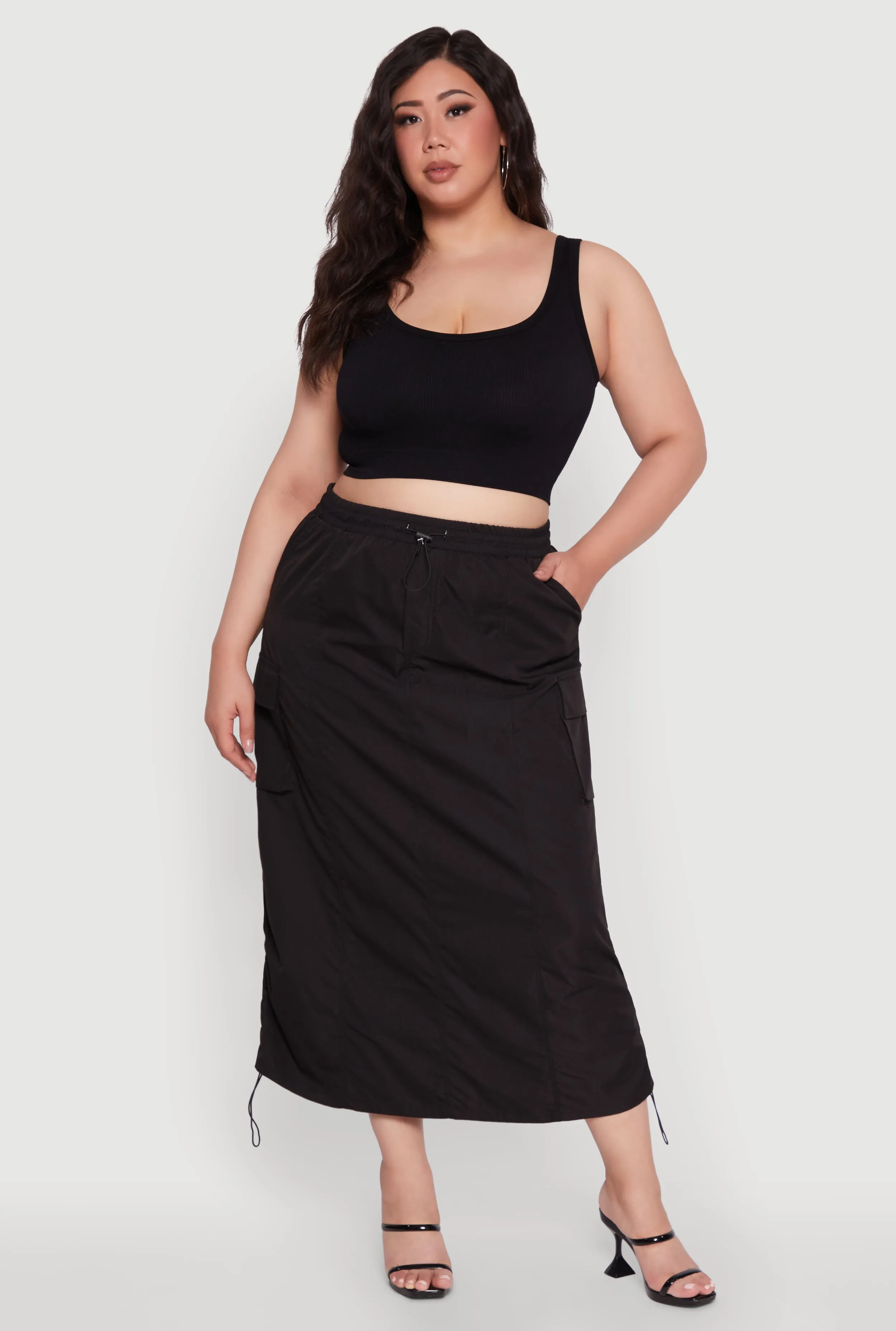 Plus Size Poplin Toggle Drawstring Waist Cargo Skirt sold by Rainbow product image thumbnail 2