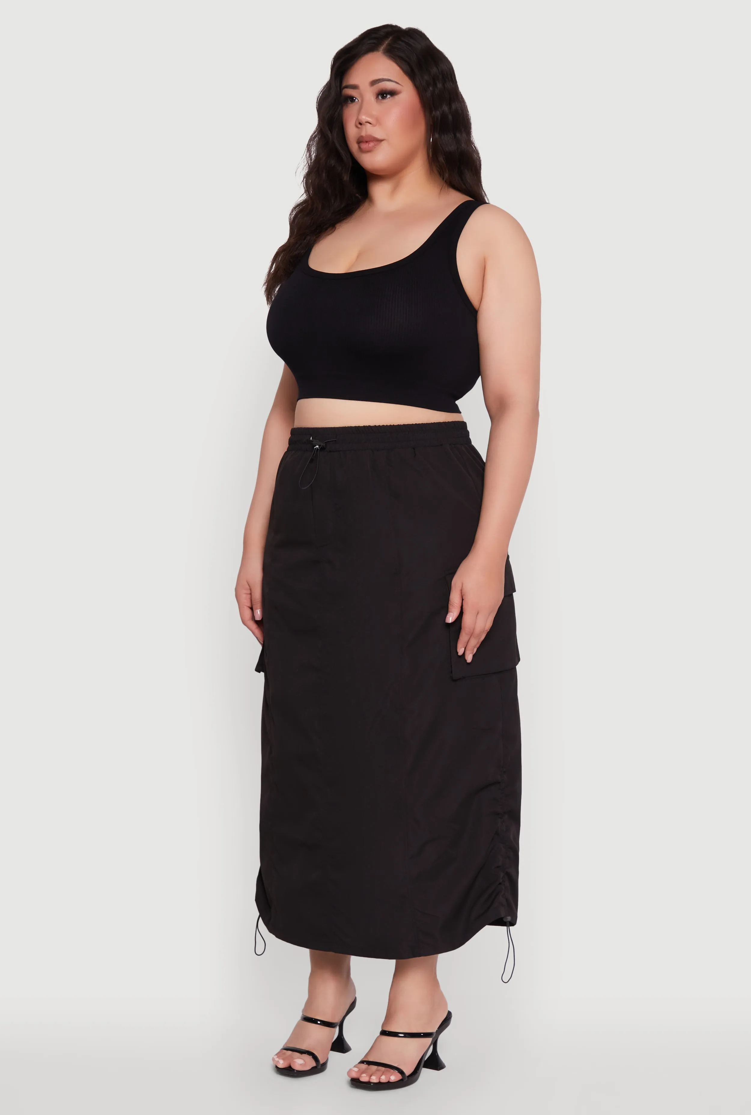 Plus Size Poplin Toggle Drawstring Waist Cargo Skirt sold by Rainbow product image thumbnail 3