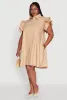 Plus Size Poplin Flutter Sleeve Button Front Shirt Dress sold by Rainbow