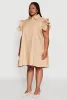 Plus Size Poplin Flutter Sleeve Button Front Shirt Dress sold by Rainbow