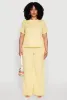 Plus Size Textured Knit Solid Wide Leg Pants sold by Rainbow