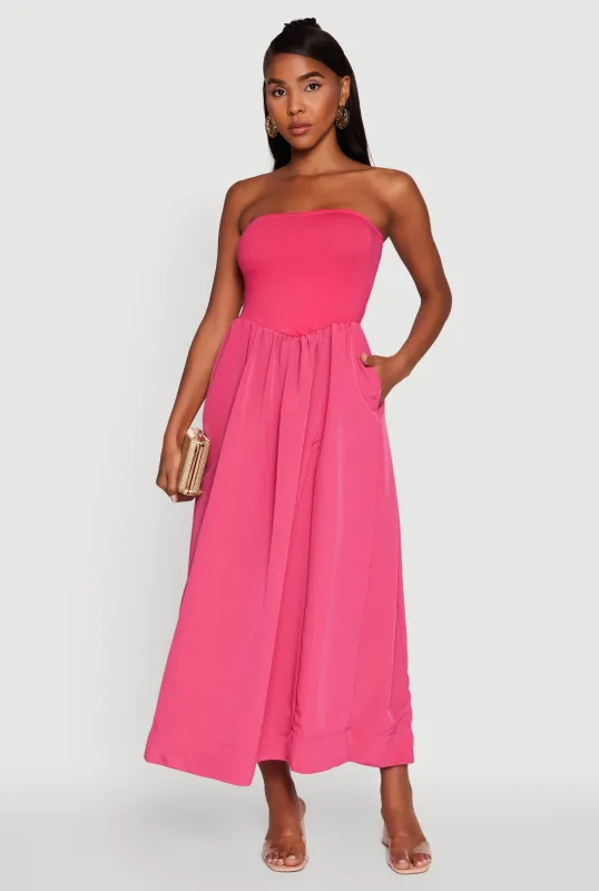 Strapless A-Line Maxi Dress with Pockets sold by Rainbow