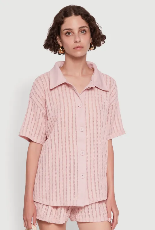 Trendy Textured Knit Shadow Stripe Shirt sold by Rainbow