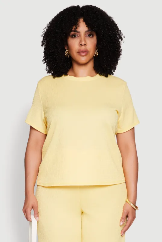 Plus Size Textured Knit Solid Crew Neck Blouse sold by Rainbow