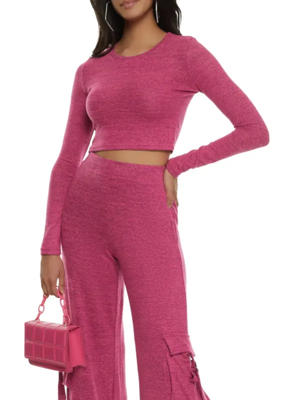 Brushed Knit Long Sleeve Crop Top sold by Rainbow