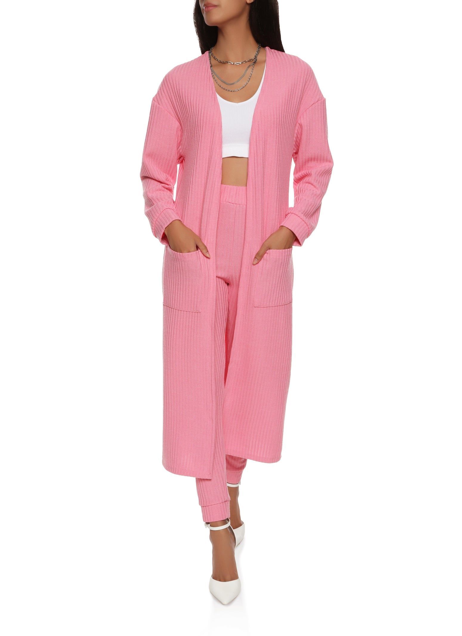 Ribbed Knit Open Front Long Cardigan sold by Rainbow product image thumbnail 2