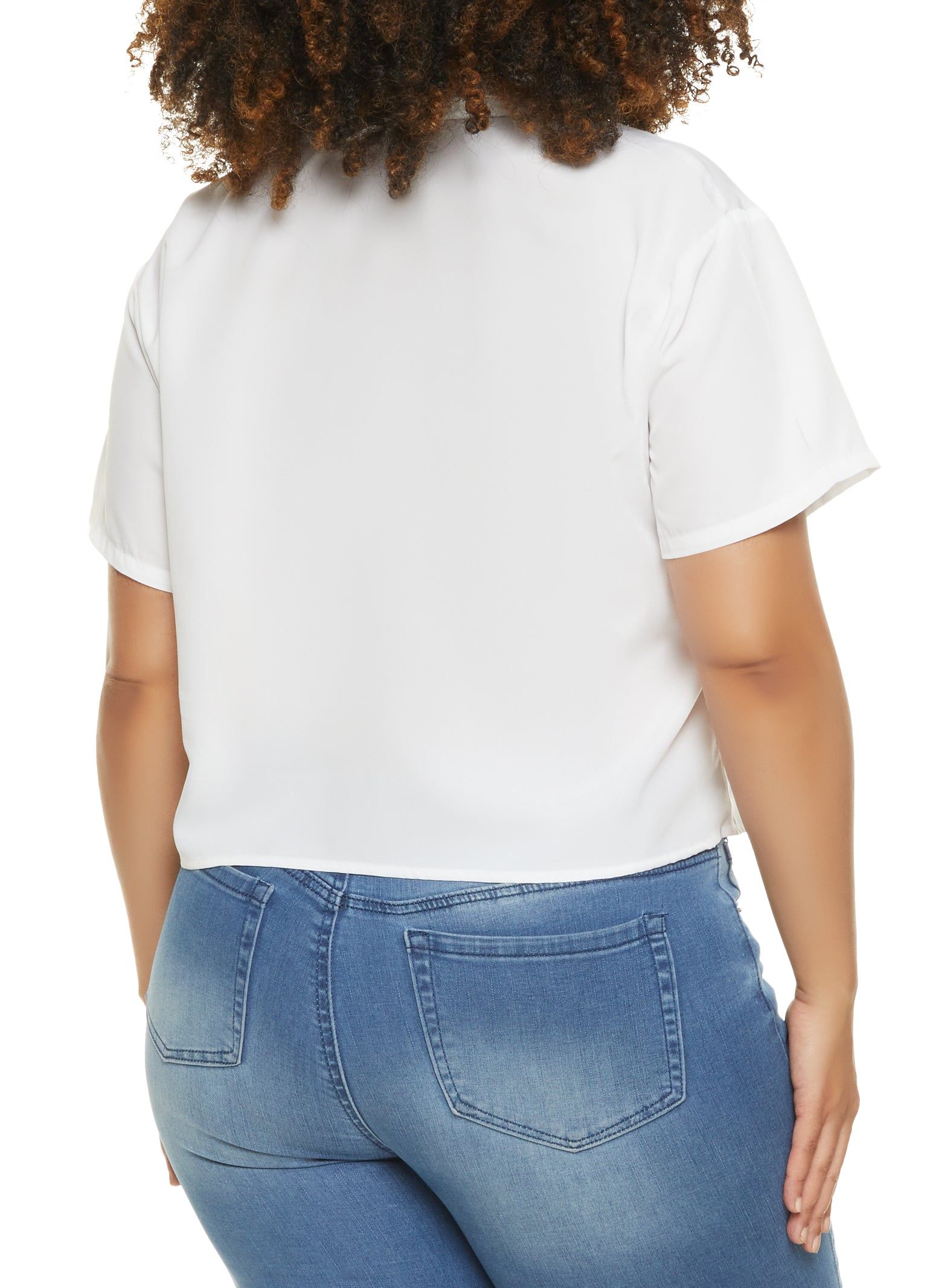 Plus Size Ruched Button Down Cropped Shirt sold by Rainbow product image thumbnail 2