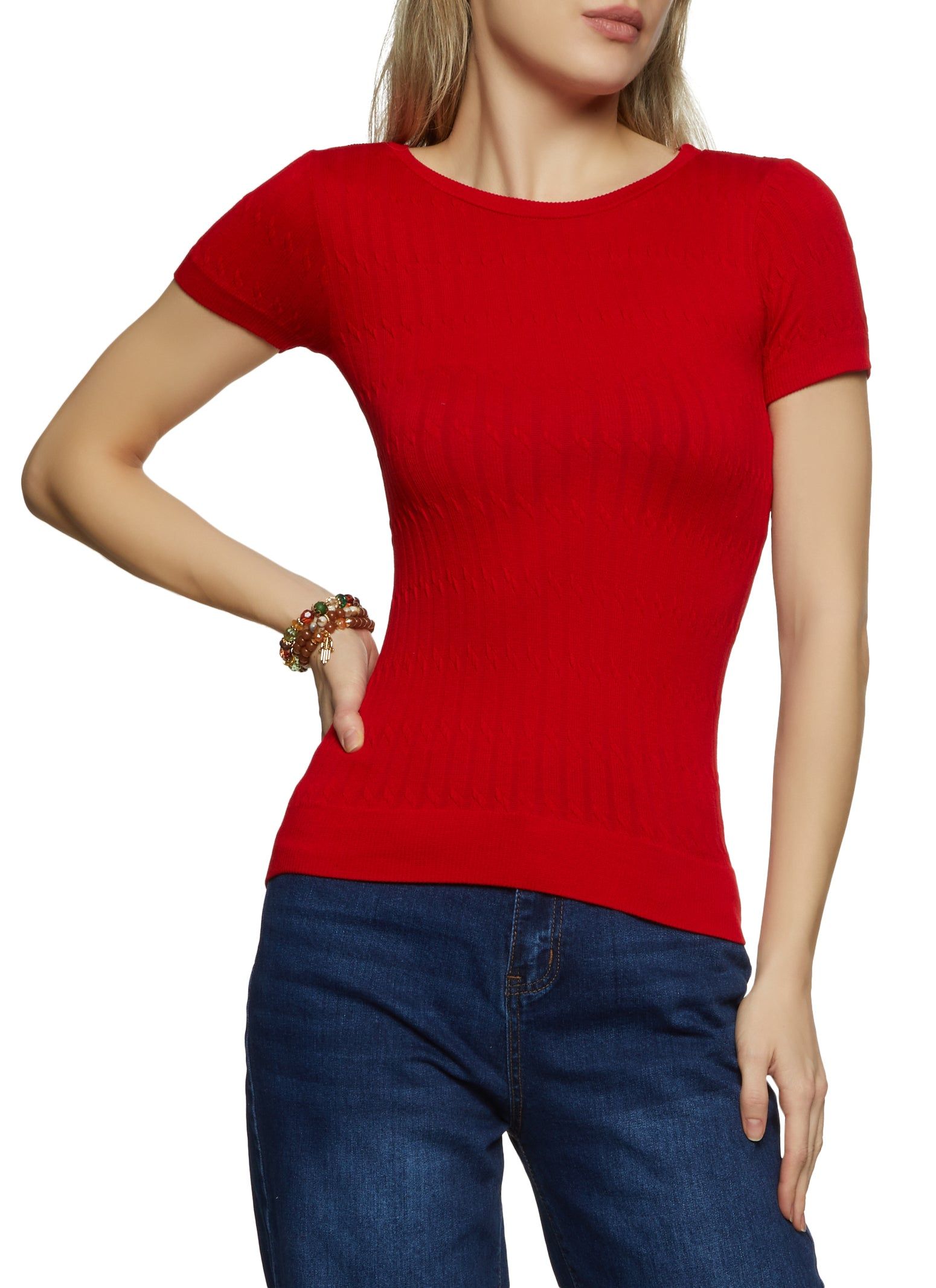 Textured Knit Crew Neck Tee sold by Rainbow