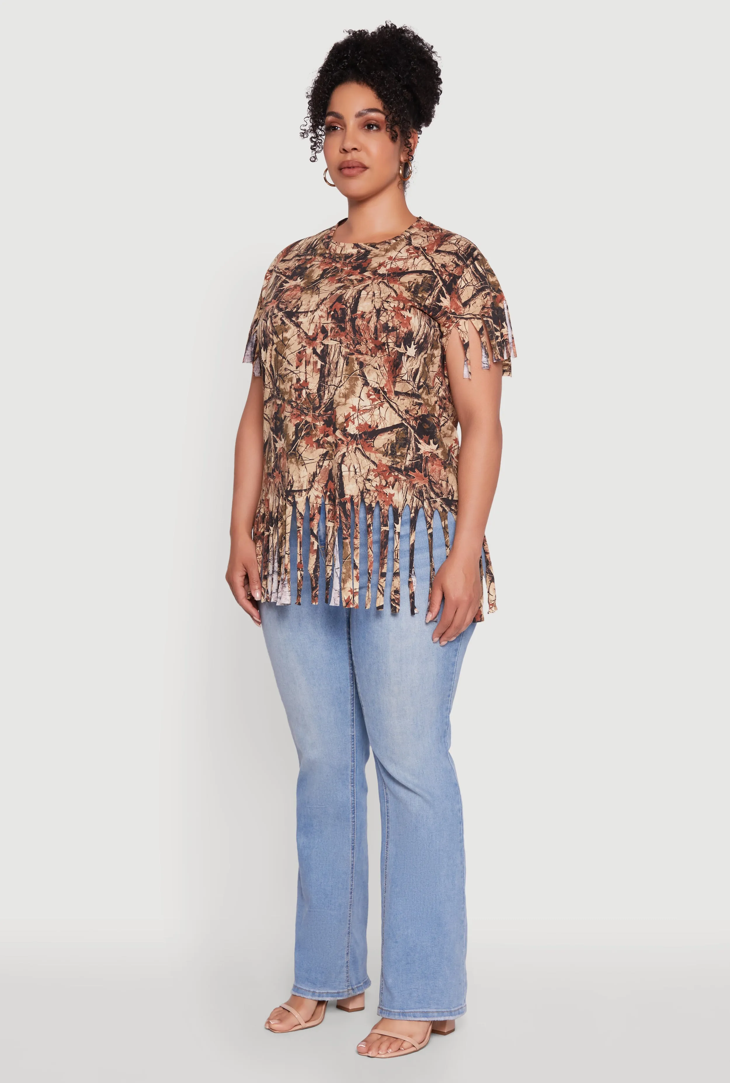 Plus Size Hunter Camo Fringe Hem T-Shirt sold by Rainbow product image thumbnail 5