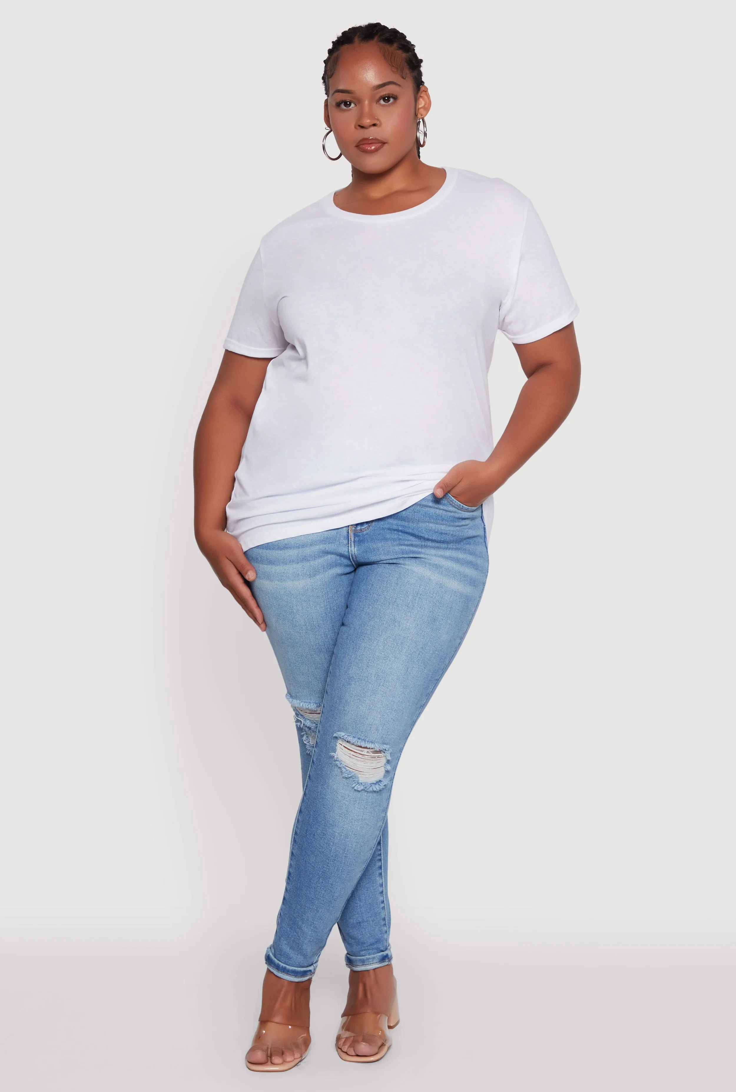 Plus Size Crew Neck Short Sleeve T-Shirt sold by Rainbow