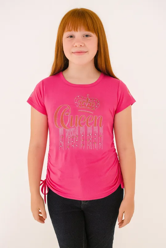 Girls Queen Rhinestone Ruched Top sold by Rainbow