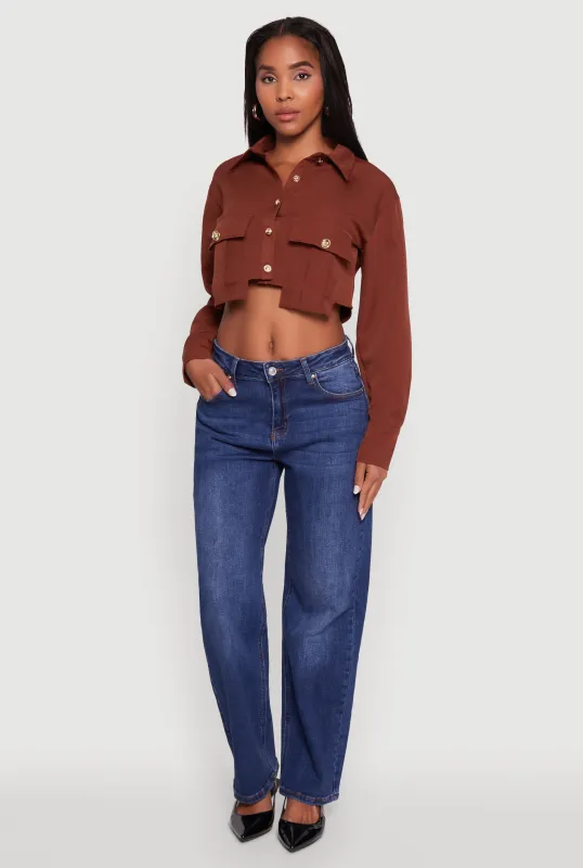Classic Fit Solid Long Sleeve Shirt with Cropped Hem sold by Rainbow
