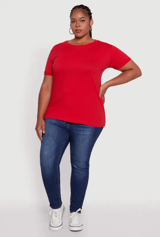 Plus Size Crew Neck Short Sleeve T-Shirt sold by Rainbow