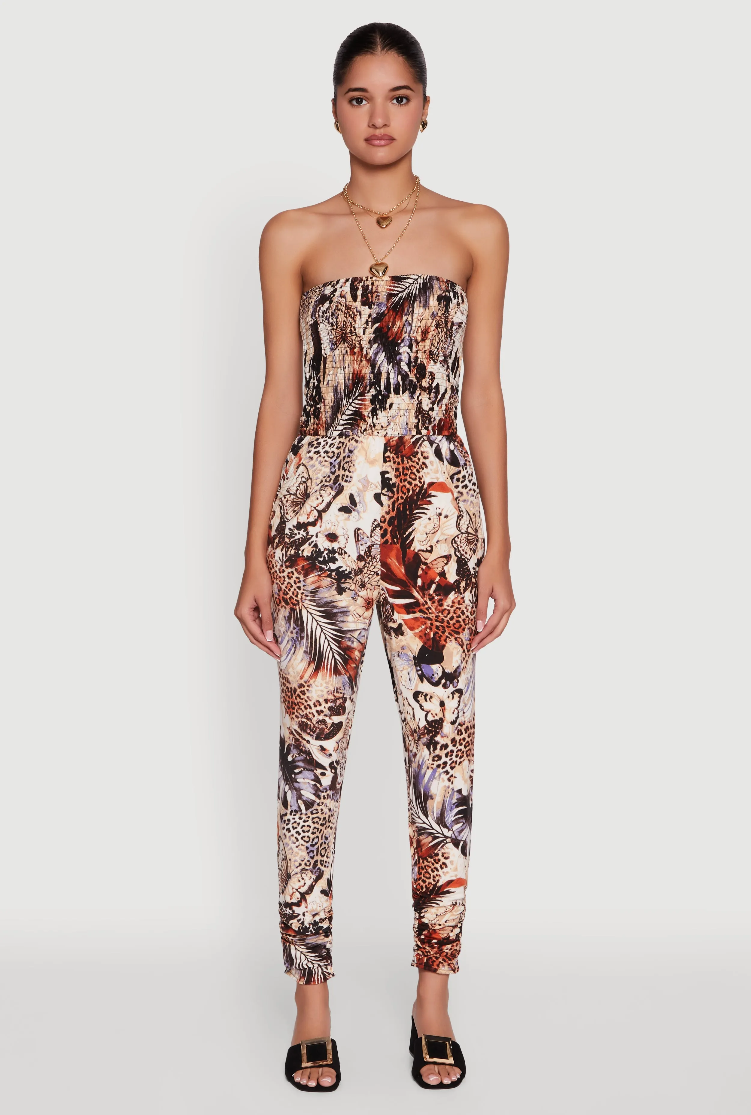 Strapless Animal Leaf Print Smocked Jumpsuit sold by Rainbow product image thumbnail 2