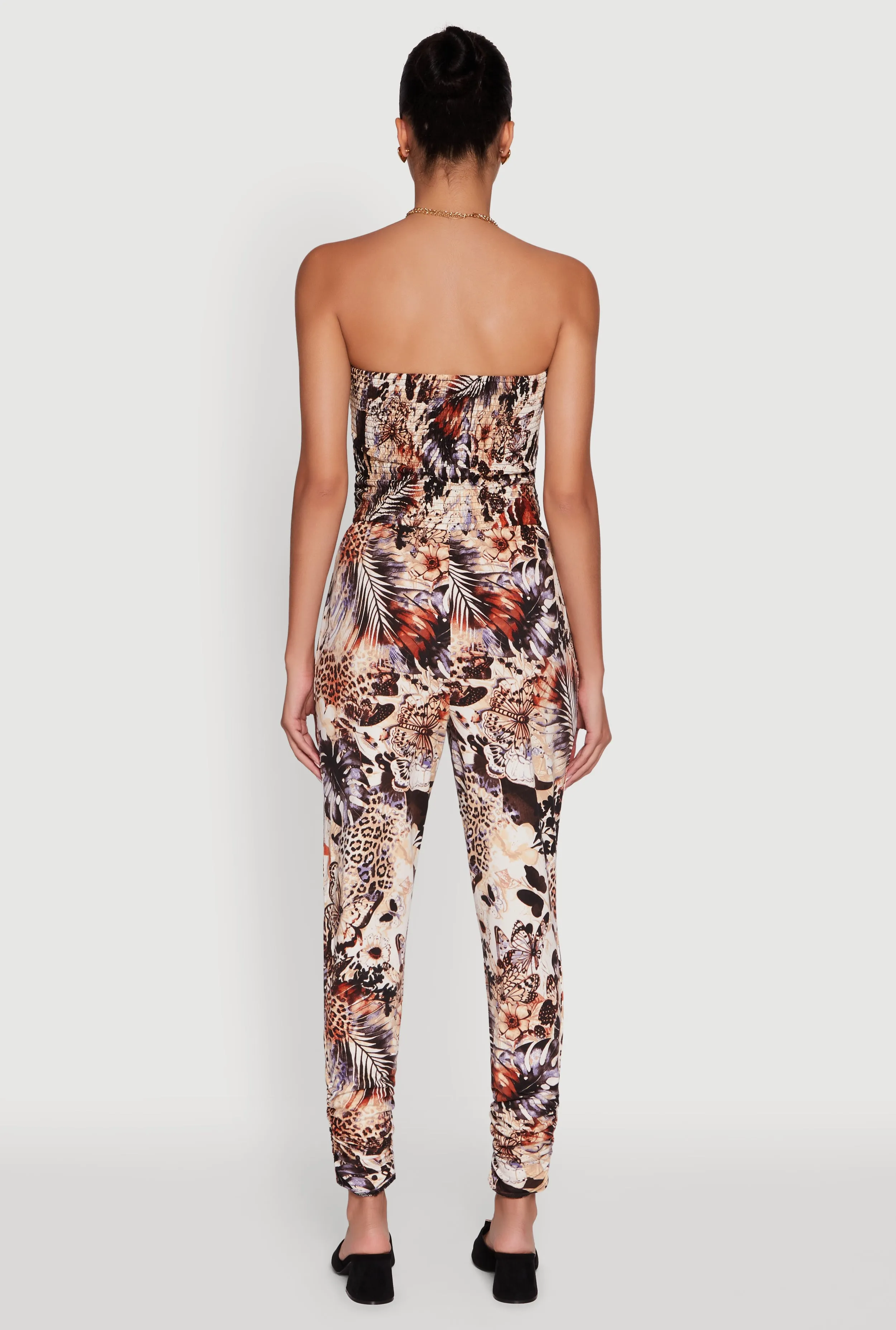Strapless Animal Leaf Print Smocked Jumpsuit sold by Rainbow product image thumbnail 5