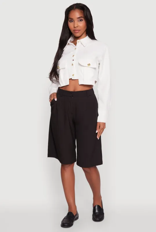 Classic Fit Solid Long Sleeve Shirt with Cropped Hem sold by Rainbow