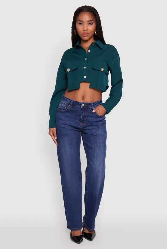 Classic Fit Solid Long Sleeve Shirt with Cropped Hem sold by Rainbow