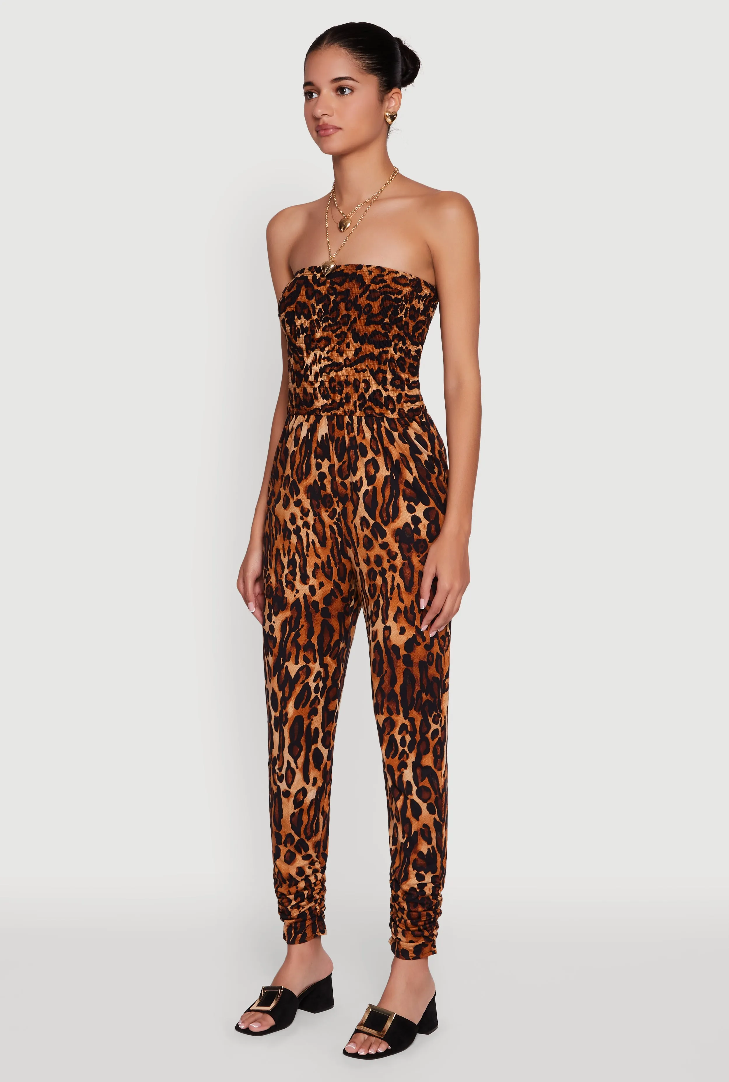 Leopard Print Smocked Tube Jumpsuit sold by Rainbow product image thumbnail 3