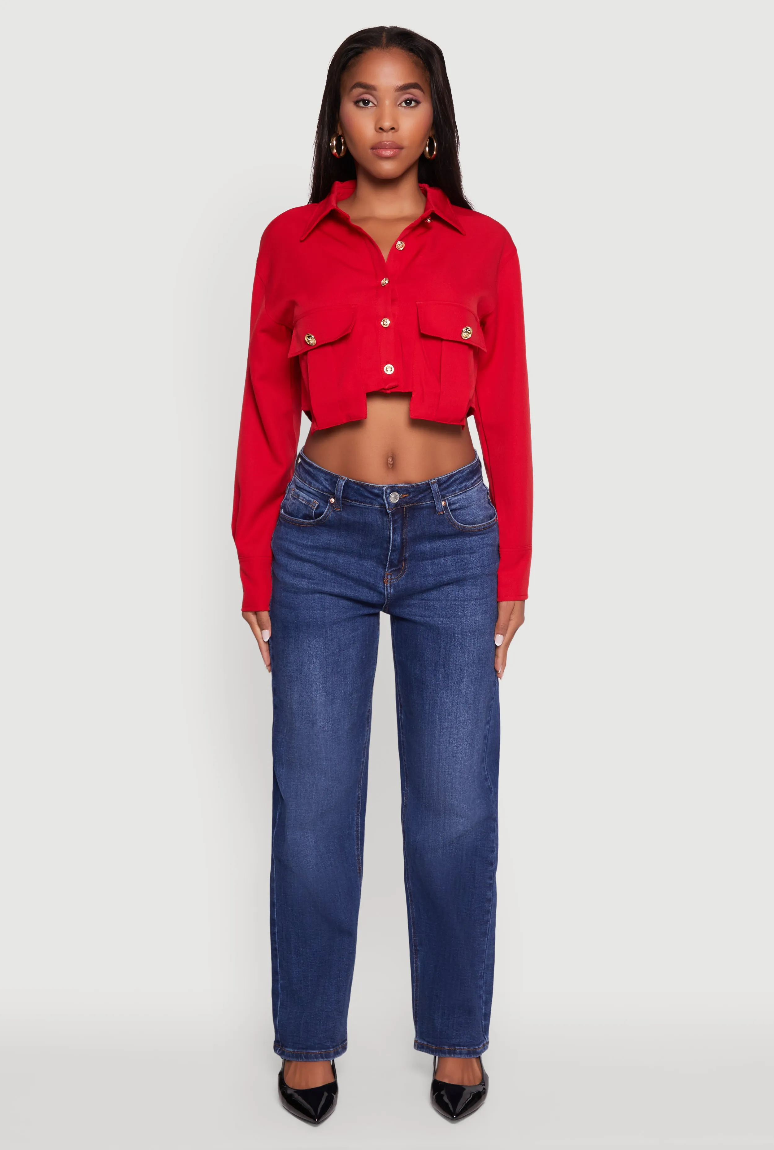 Classic Fit Solid Long Sleeve Shirt with Cropped Hem sold by Rainbow product image thumbnail 3