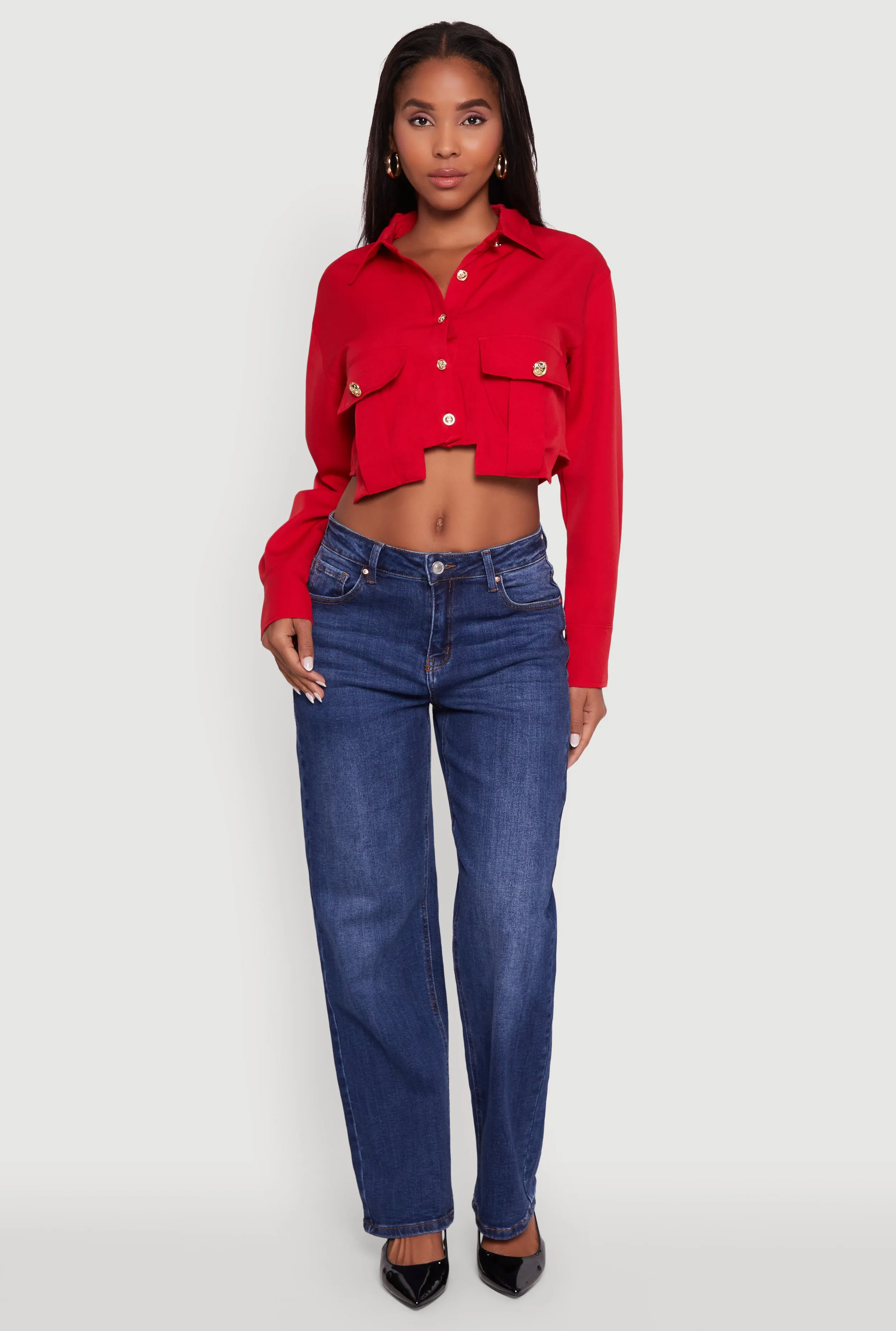 Classic Fit Solid Long Sleeve Shirt with Cropped Hem sold by Rainbow