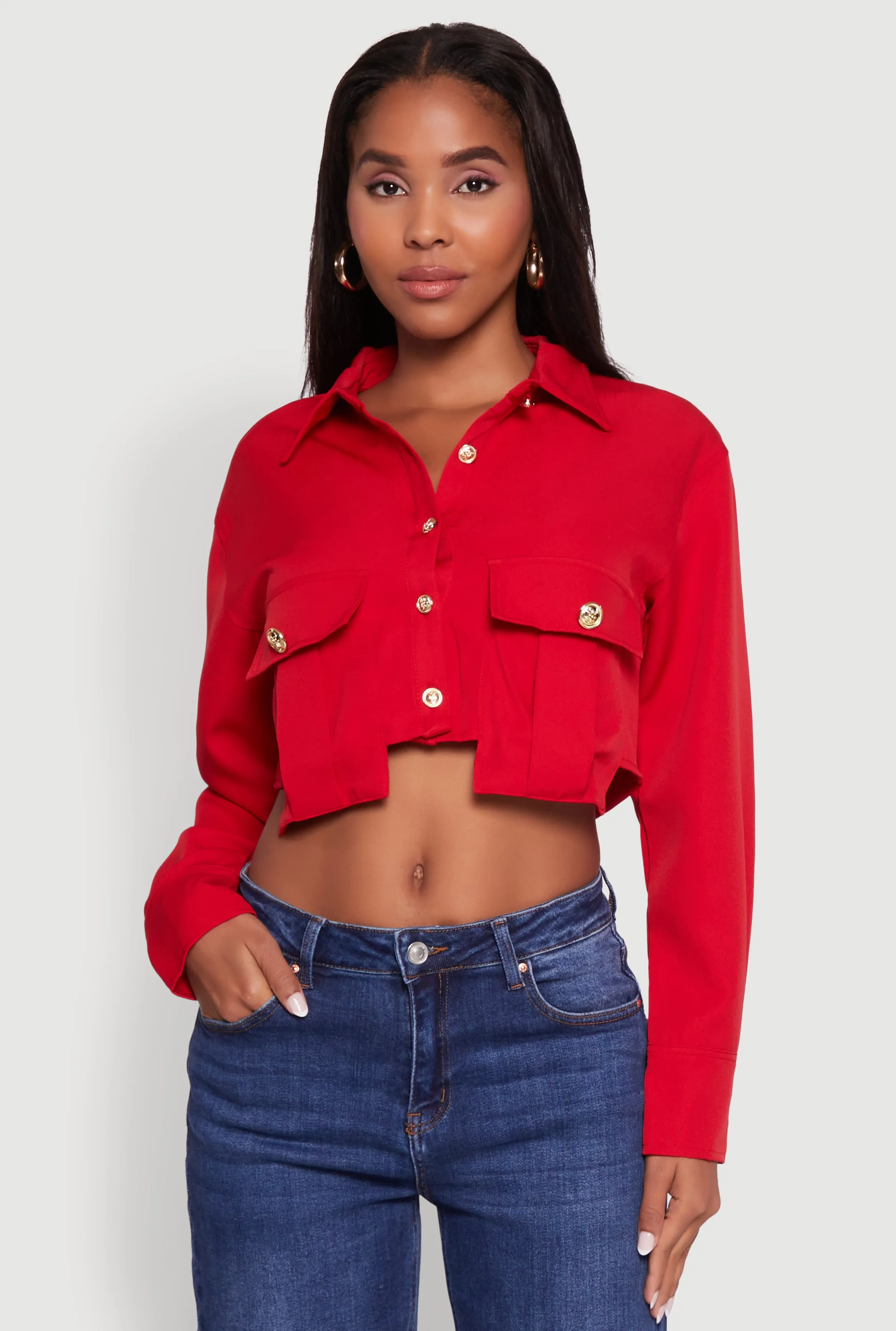 Classic Fit Solid Long Sleeve Shirt with Cropped Hem sold by Rainbow product image thumbnail 2