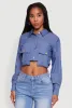Classic Fit Long Sleeve Cropped Shirt with Flap Pocket sold by Rainbow
