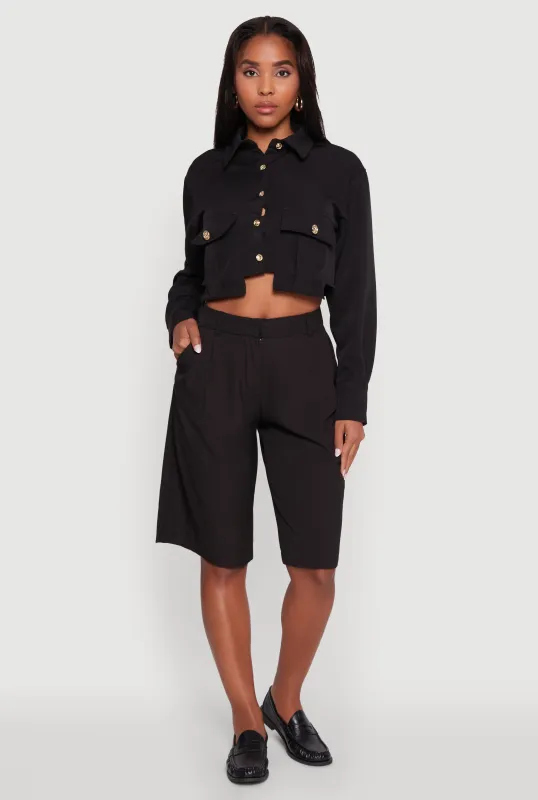 Classic Fit Solid Long Sleeve Shirt with Cropped Hem sold by Rainbow